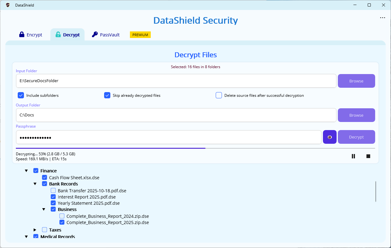 DataShield decrypting encrypted files