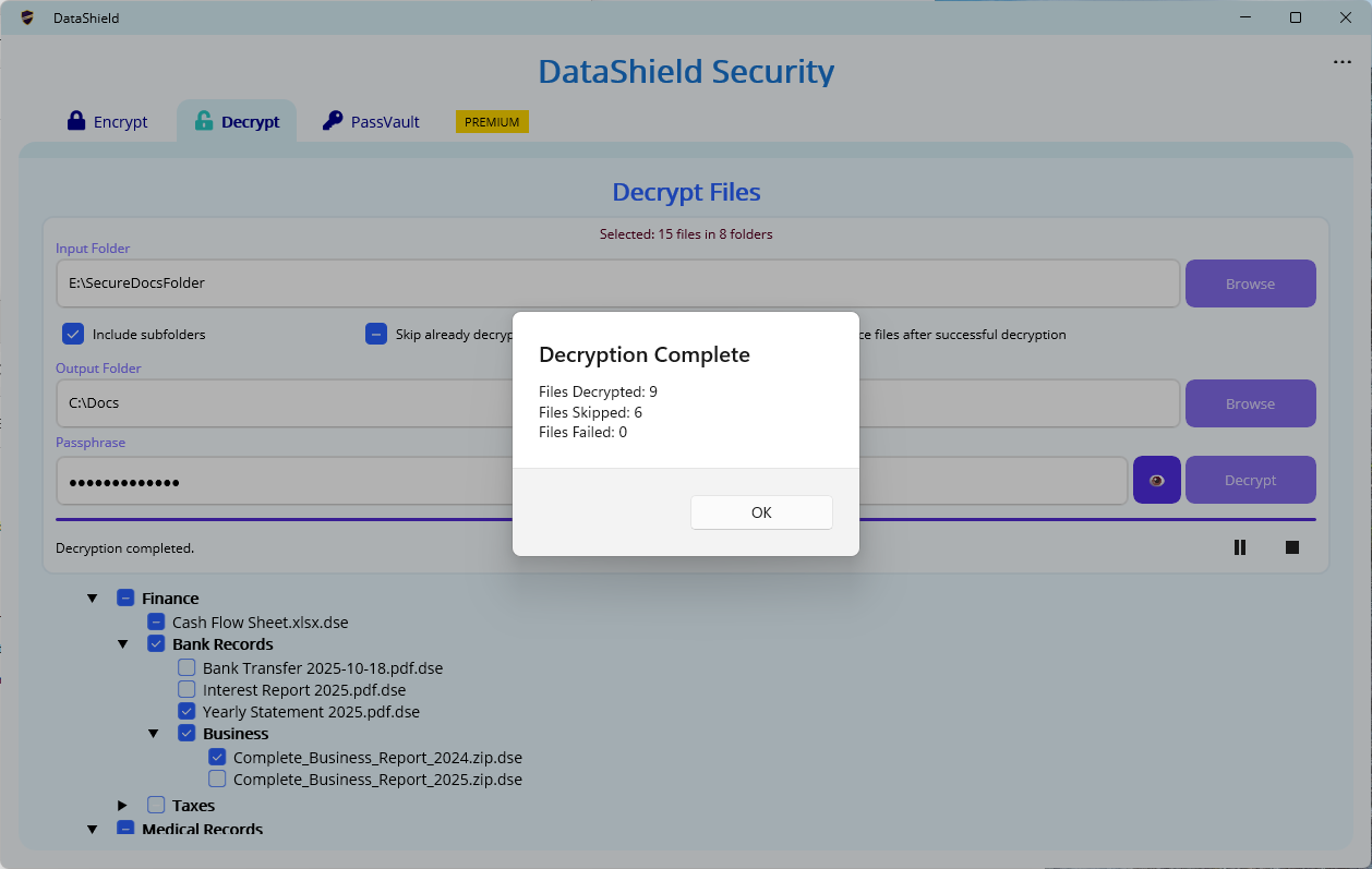 DataShield decryption overwrite protection