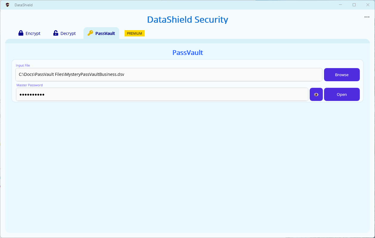 DataShield PassVault home screen
