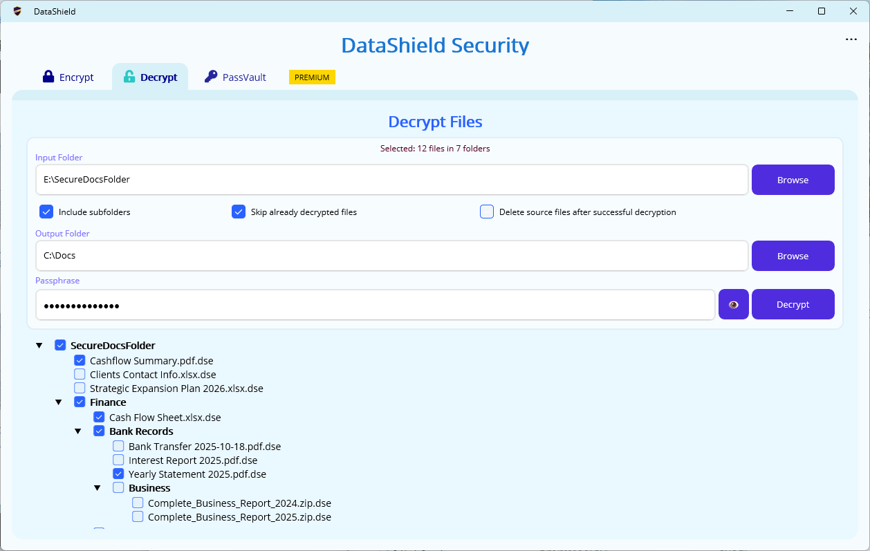 DataShield selective file and folder processing